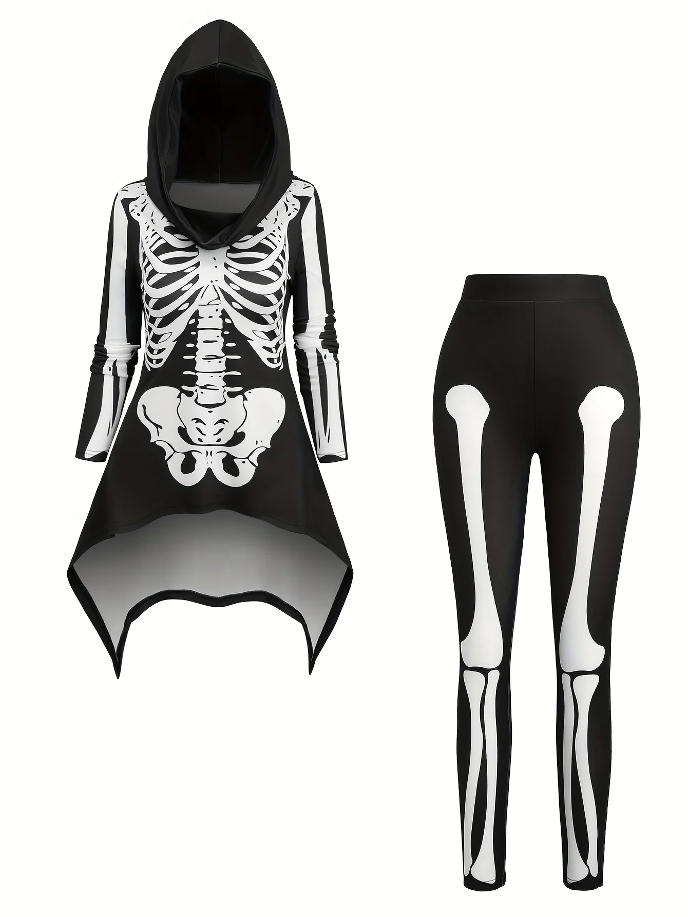 European and American Fashion Halloween Featured Gothic Skull Print Hoodies and Interesting Clothing Trousers Women's Suits.