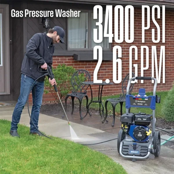 Westinghouse WPX3400 Gas Pressure Washer, 3400 PSI and 2.6 Max GPM, Onboard Soap Tank, Spray Gun and Wand, 5 Nozzle Set