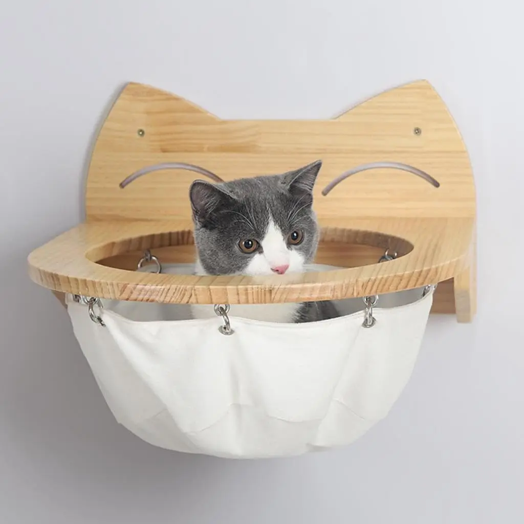 1 Piece Wall-Mounted Cat House and Hanging Bed or Hammock with Scratching Post for Cats Grinding Claws Climbing and Sleeping