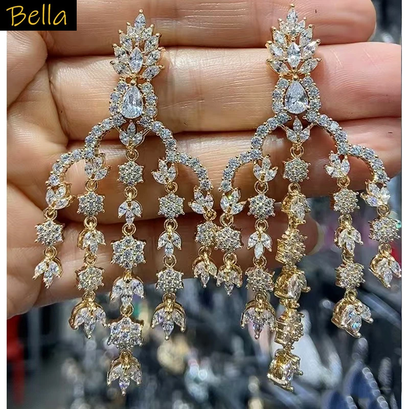 

Tassel Earrings for Women Luxury Jewelry Colorful Zircon Large Dangle Leaf Plant Earrings Wedding Dinner Party Jewelry Gift