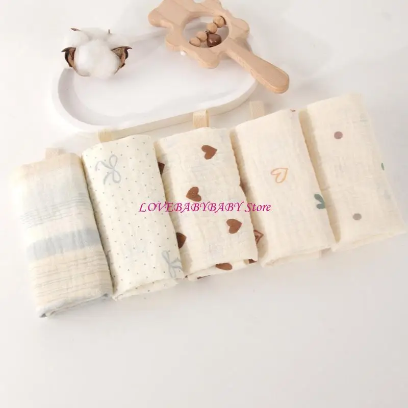 Pack of 5pcs Soft Baby Washcloths Cotton Newborns Bath Towels Drooling Bibs Set 4XBC