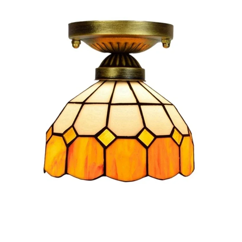 

20CM light luxury colored glass aisle corridor balcony small ceiling light Mediterranean yellow and white grid