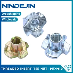 NINDEJIN 5-50pcs Four Claws Nuts M4 M5 M6 M8 M10 Zinc Plated Stainless Steel Speaker T-nut Blind Pronged Insert Tee Nut Inserts