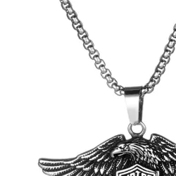 Megin D Stainless Steel Retro Eagle Wings Motor Punk Hip Hop Pendant Collar Chains Necklace for Men Women Couple Gift Fans Jewel