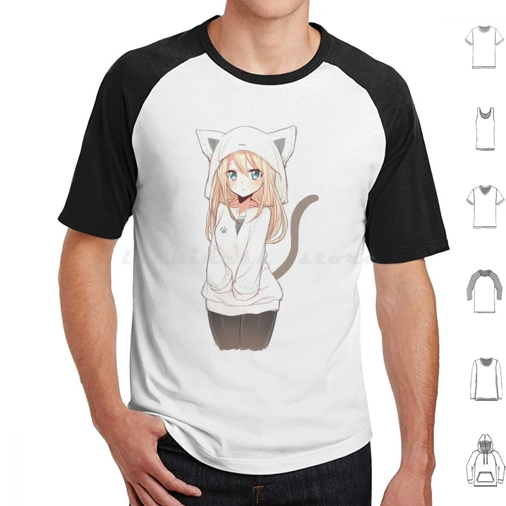 Anime Cat Girl T Shirt 6Xl Cotton Cool Tee Anime Cat Cute Kitty Kawaii Anime Cat Cartoon Cats Sprigatito Green Grass Cutie