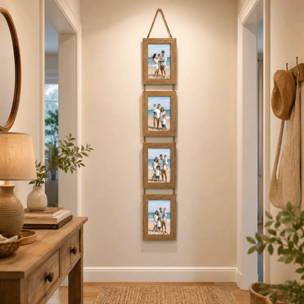 6-Inch Hanging Picture Frame Rustic Style Multi Panel Wall Art Picture Frame Retro Linked Photo Holder Family Portrait Frame