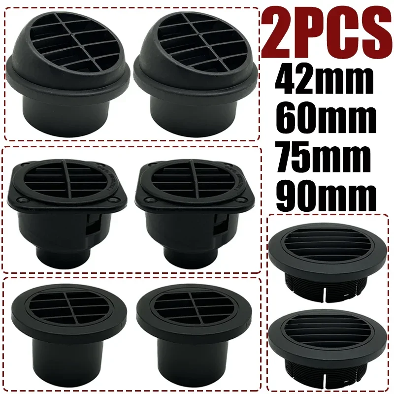 2X 42mm/60mm/75mm/90mm Warm Heater Parking Heater Air Vent Car Heater Ducting Duct Air Outlet Black For Webasto Truck Auto Parts