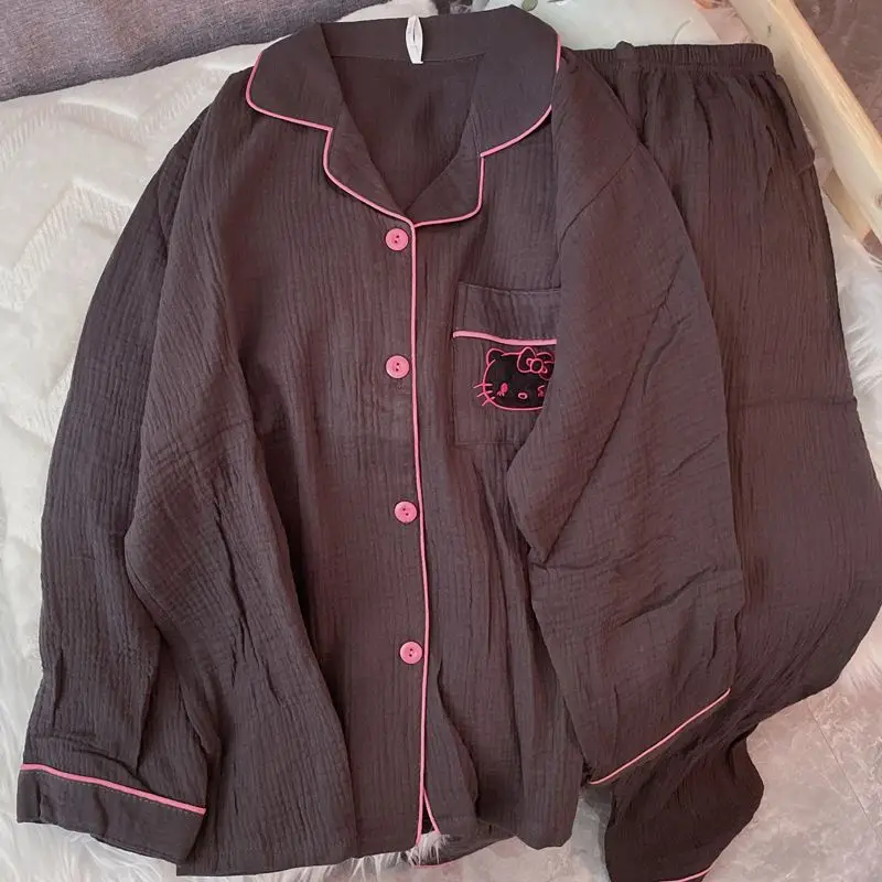 

Sanrio Hello Kitty Black Pajama Sets Kawaii Cartoon Women's Pyjamas Long Sleeves Pant Autumn Nightwear Casual Homewear New Style