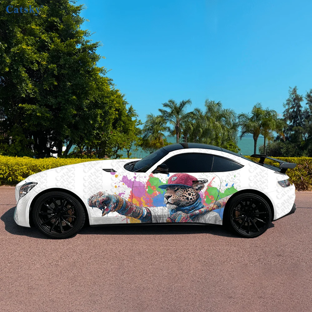 

Colorful Leopard Baseball Car Side Sticker Decor, PVC Waterproof Scratch Resistant Decal, Car Protection, Auto Accessories Gift