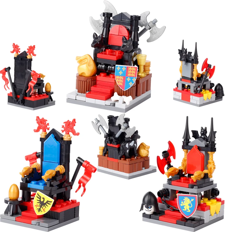 Medival Knight Building Blocks para Crianças, Cavaleiros, Leão, Coração, Rei, Soldados, Armas, Figuras de Escudo, Acessórios, Tijolos, Brinquedos Modelo, Presente