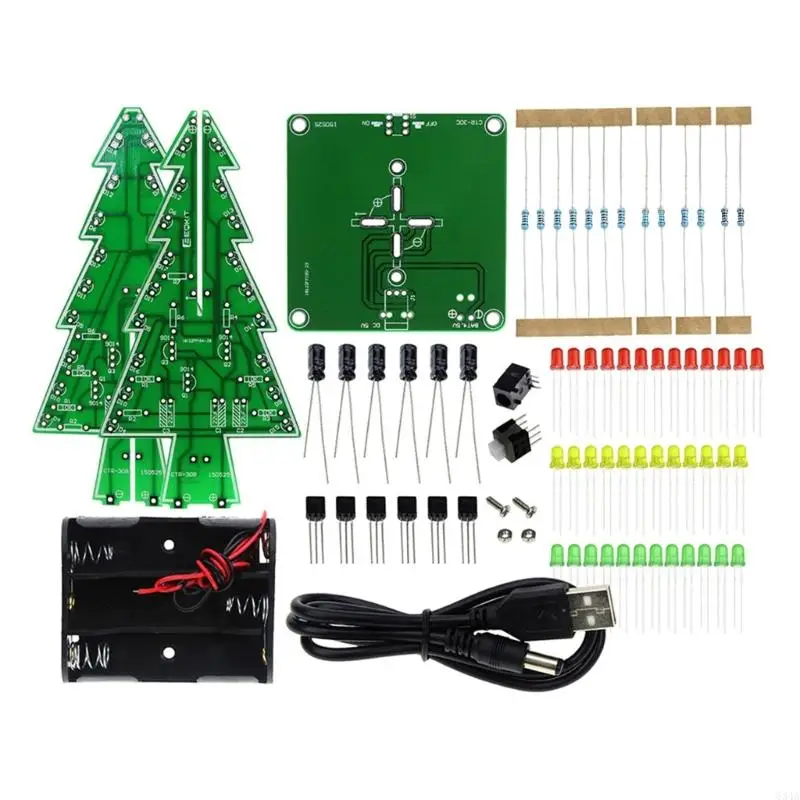 

634A 3D Christmas Tree LED DIY Three Dimensional Red Green Yellow Circuit