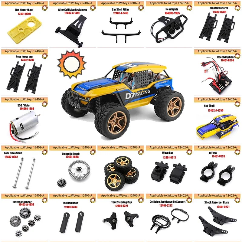 WLtoys 12402-A 12402a piezas de repuesto para coche RC, neumáticos de carcasa, servomotor, engranaje, controlador remoto, receptor, eje de transmisión, brazo oscilante, Etc.