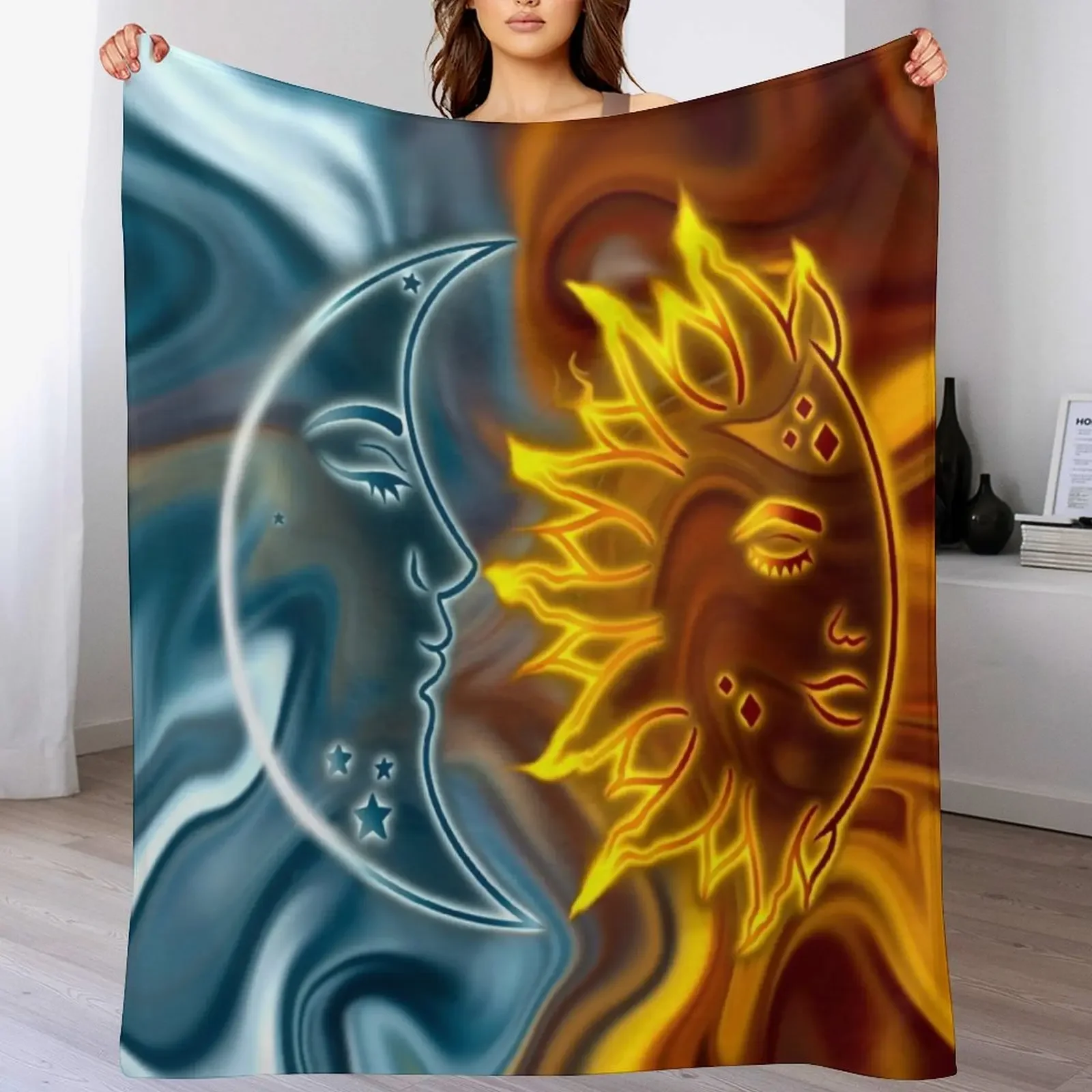 Moon & Sun Throw Blanket No Pilling Soft Warm Blanket for Bed