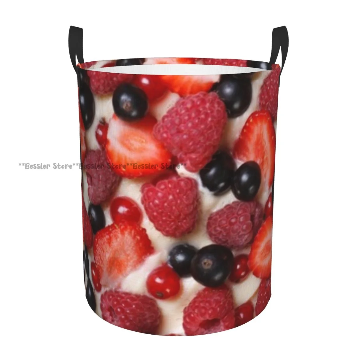 Foldable Laundry Basket for Dirty Clothes Strawberries Raspberries With Cream Storage Hamper Kids and Baby Home Organizer