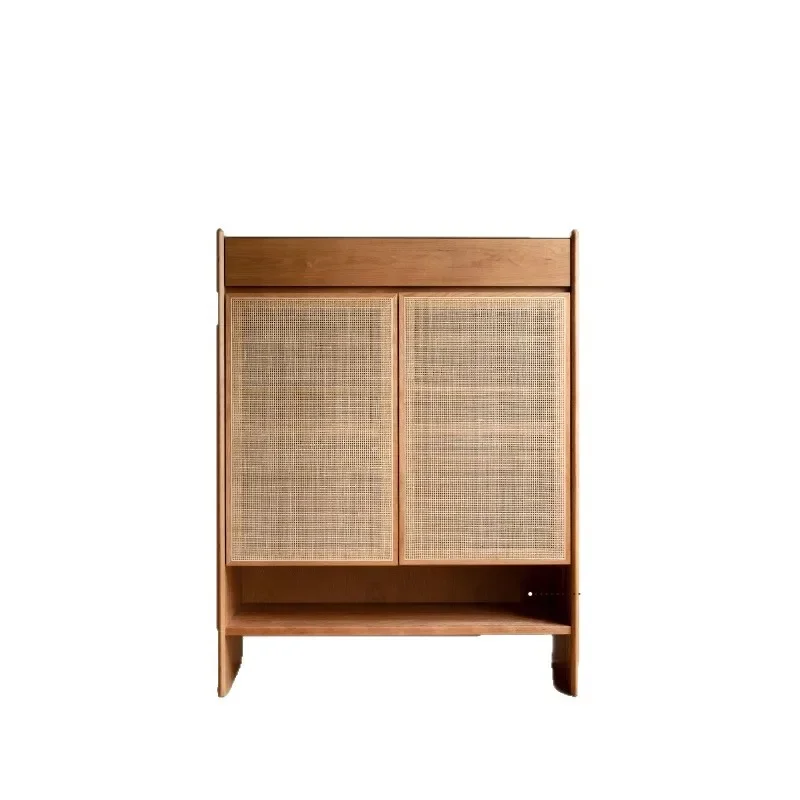 Nordic solid wood rattan shoe cabinet small apartment slate Japanese cherry wood large capacity