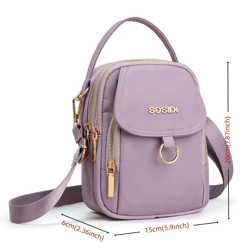 Leichte Damen-Umhängetasche aus Nylon, mehrfarbig, lässige Schultertasche, kompakte, stilvolle Handtasche für Arbeit, Reisen und den täglichen Gebrauch – Detail 1