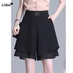 Korean Fashion Printed Chiffon Shorts Women's Clothing Summer New All-match Casual Pockets Loose High Waist Shorts for Female