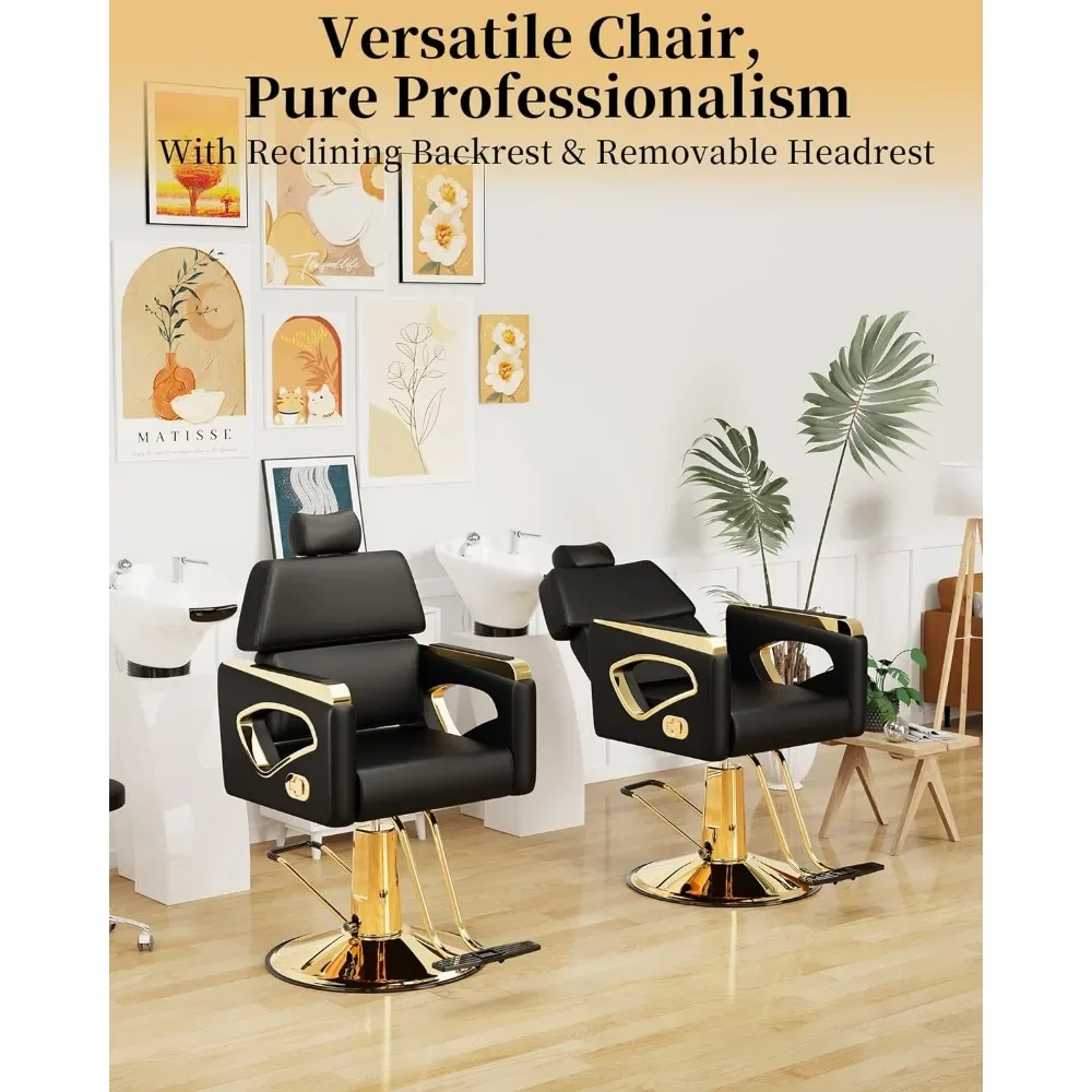 Rap-Duty-Chaise de barbier dorée avec cadre en acier de qualité supérieure, chaise de styliste au design confortable et élégant, capacité de poids 440 artérielle