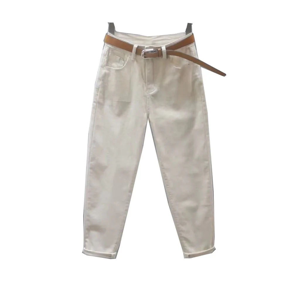 White Jeans Women\'s Loose Casual Harem Pants Spring Summer Korean Ankle-Length Denim Pants Lady Cowboy Trousers Khaki Black