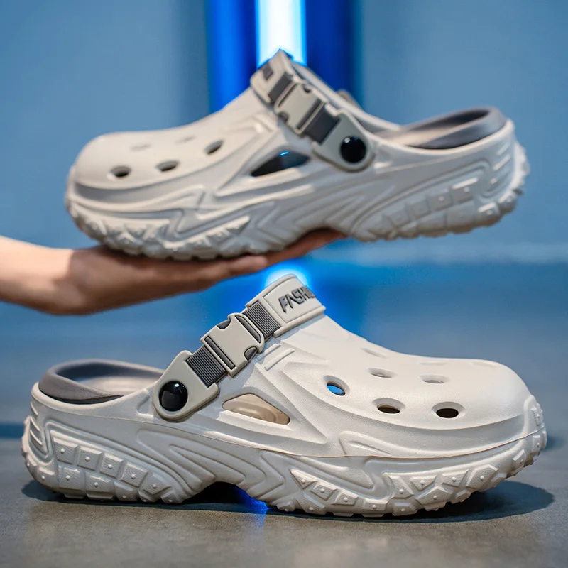 

Мужская пляжная обувь, уличная садовая обувь, лето 2029, тапочки, сабо, повседневные сандалии, черные, коричневые мужские дышащие шлепанцы без шнуровки