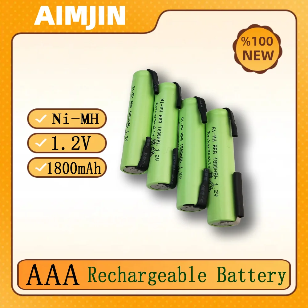 

1.2V 1800mAh Ni-Mh AAA Rechargeable Battery Cell With Solder Tabs For Philips Braun Electric Shaver Razor Toothbrush