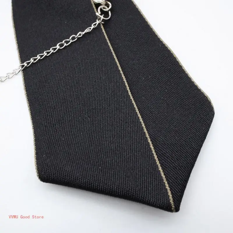 Steampunk Black Necktie Gothic for Rhinestone Metal Chain Crystal Pendant Jewelry Bowtie Evening Adjustable Pre-Tied Bow