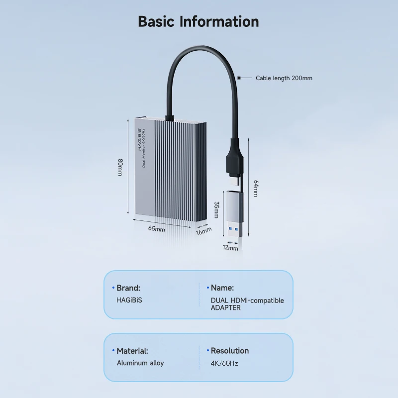 Hagibis USB-C/USB 3.0 to Dual HDMI-Compatible 4K Display Adapter Compatible with Apple M1 M2 Windows Mac DisplayLink DL6950 Chip