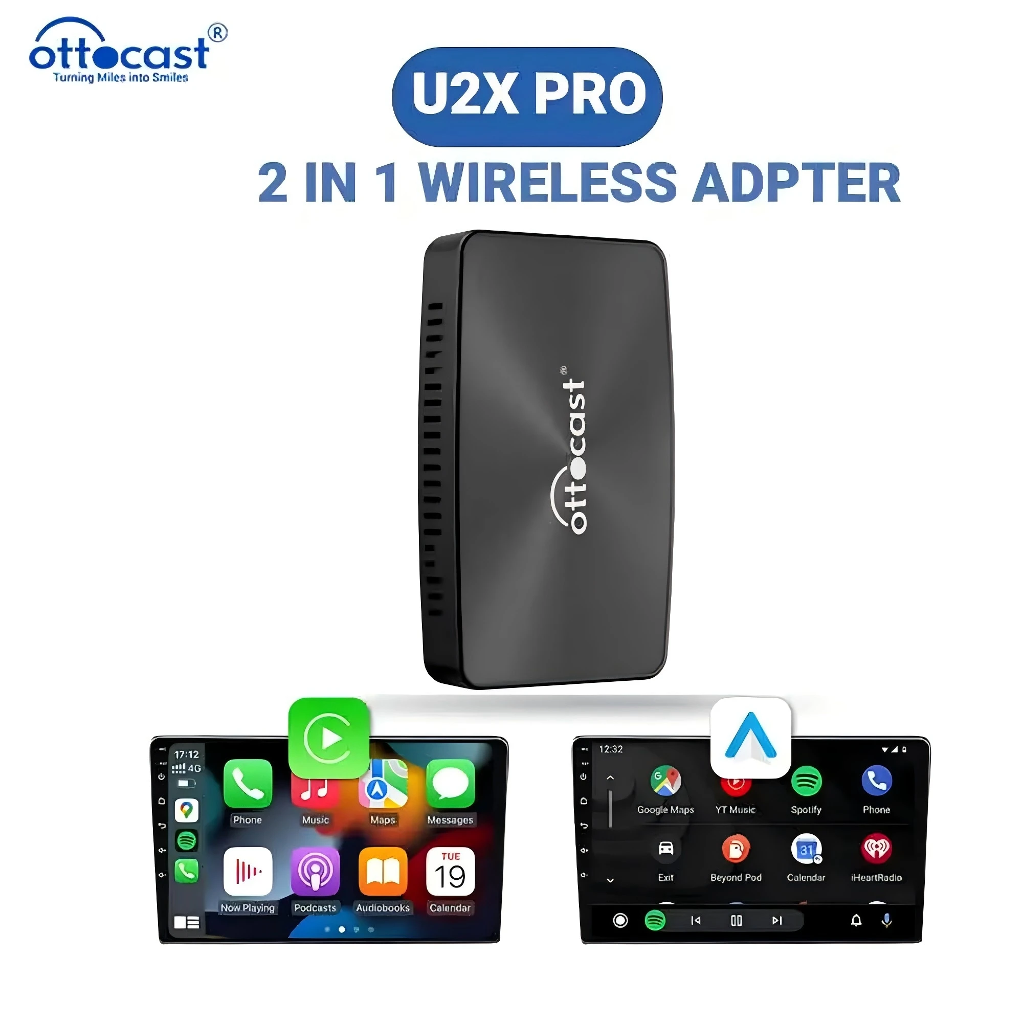 OTTOCAST U2X PRO 2 in 1 Wireless Carplay Adapter Android Auto USB Dongle Fast Connect Plug and Play for Cars with Wired Carplay