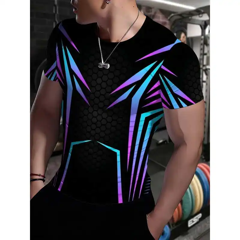 Men's Cyberpunk Iridescent Honeycomb Functional Fitness T Shirt Quick Drying Breathable Sweat Wicking Tight Short Sleeve Top