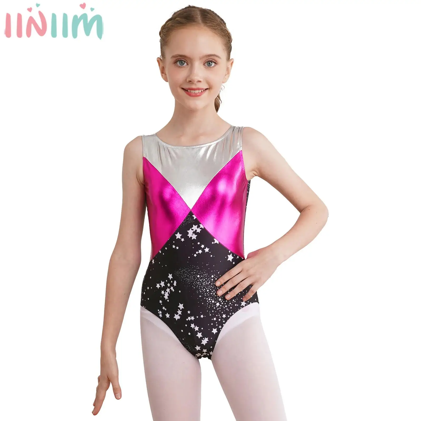 Girls Ballet Dance Gymnastics Leotard Sleeveless Print Bodysuit for Figure Skating Dancewear Yoga Workout Sportswear Swimwear