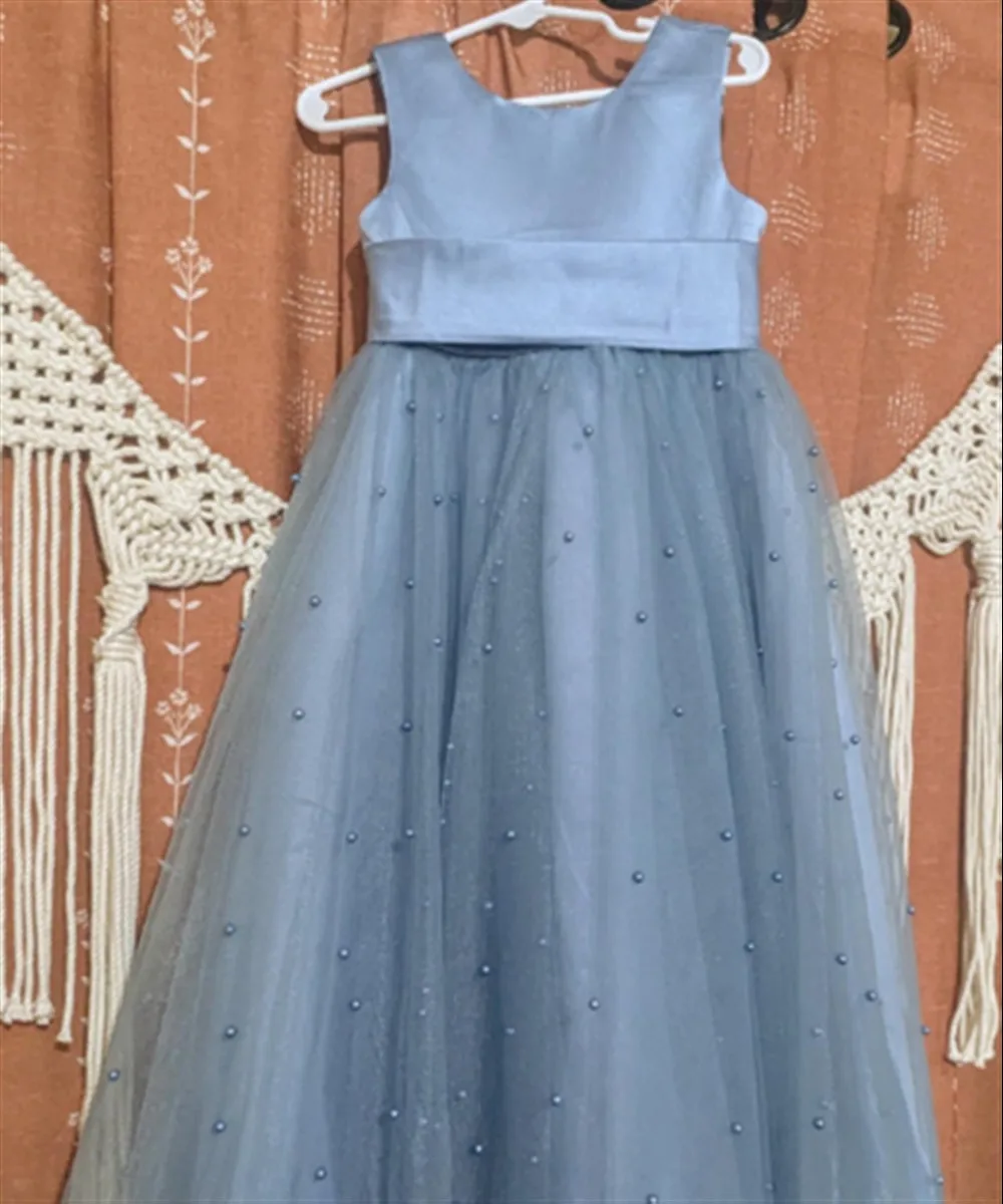 Lovely Flower Girl Dress for Wedding Pearls with Bow-Knot Belt Kids Princess Communion Pageant Ball Gown Customized