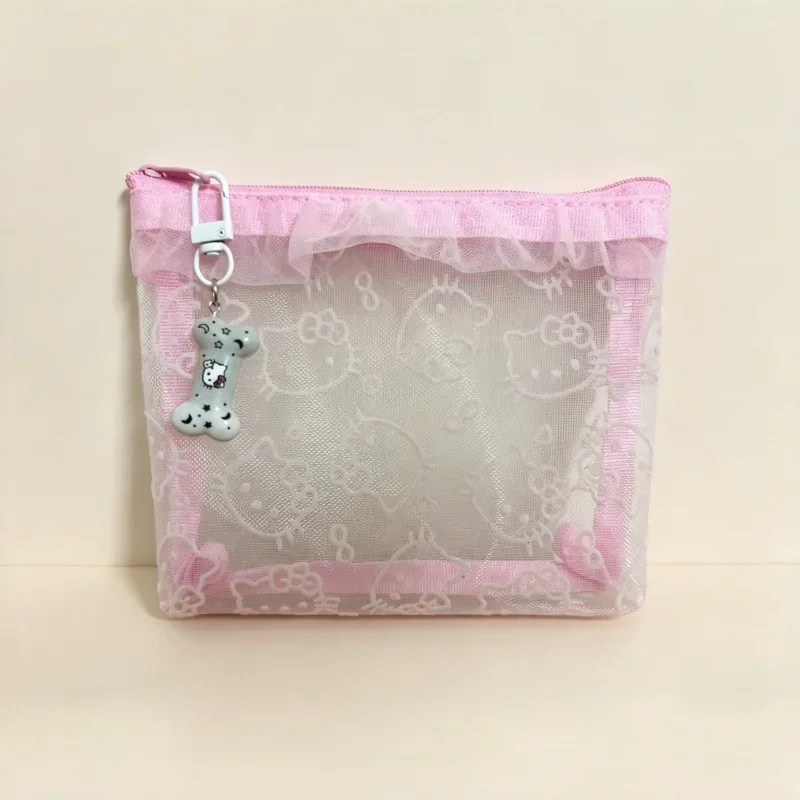 Kawaii Cartoon Netz-Aufbewahrungstasche Transparente Tasche Tragbare Hello Kitty Kosmetik-Aufbewahrungstasche Geeignet für Mädchen-Reiseaccessoires – Detail 12