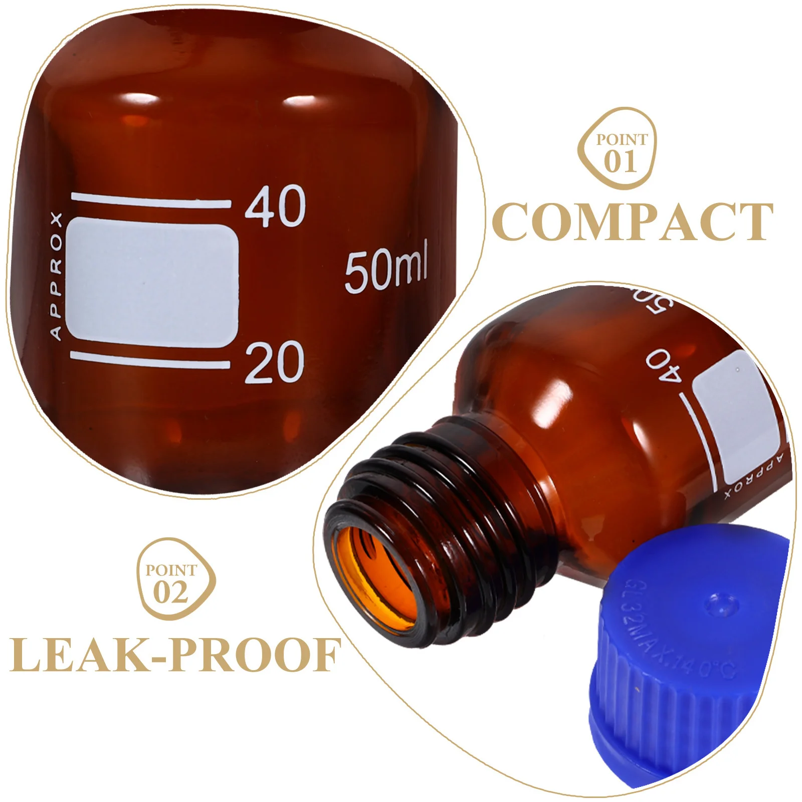 

2Pcs Reagent Bottles Glass Small Chemical Reagent Bottle Leakproof Screw Caps Graduated Scale Laboratory Storage