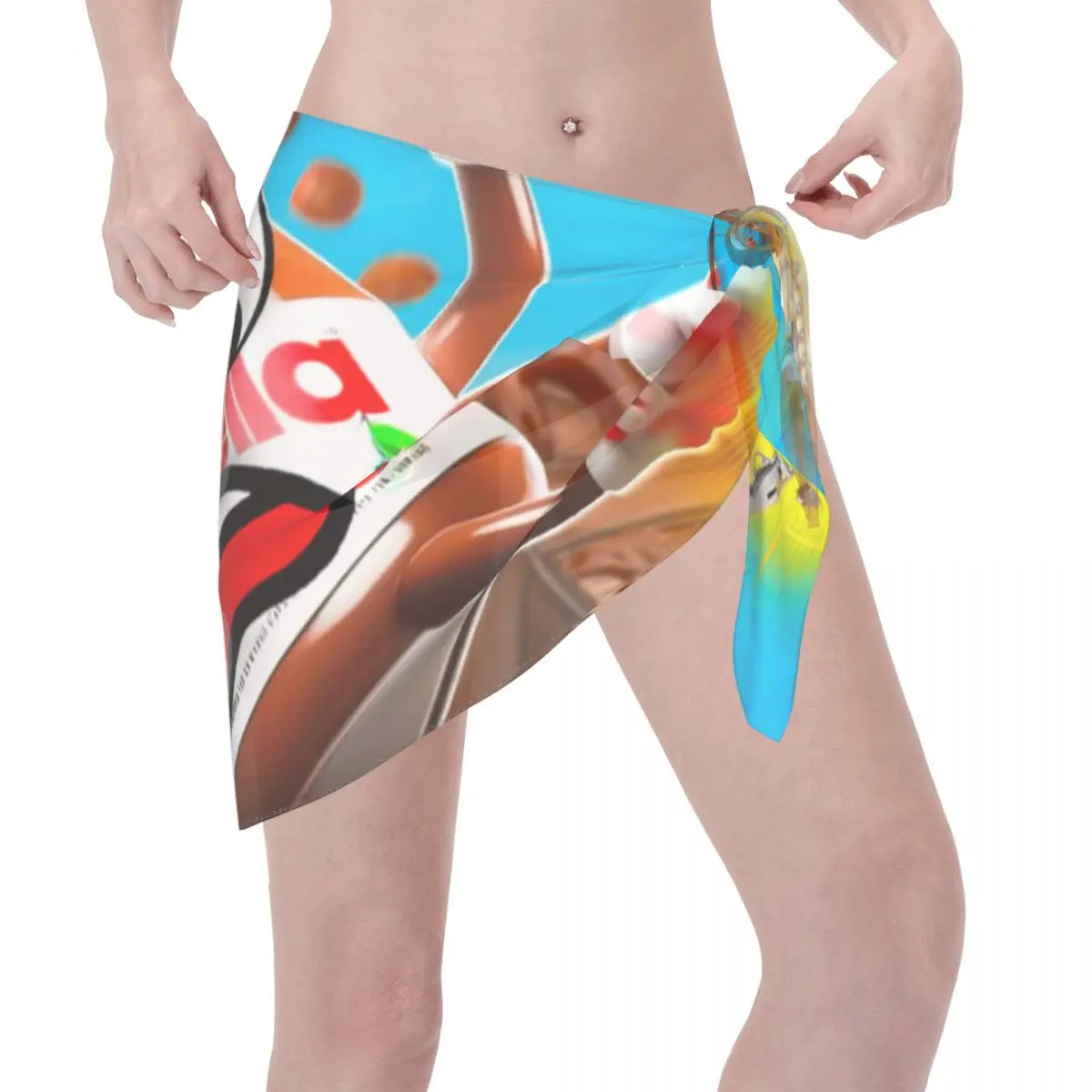 Aangepaste grappige chocolade N-Nutellas korte sarongs badpak cover-up print leuke cartoon bikini wrap pure sarong strand wrap