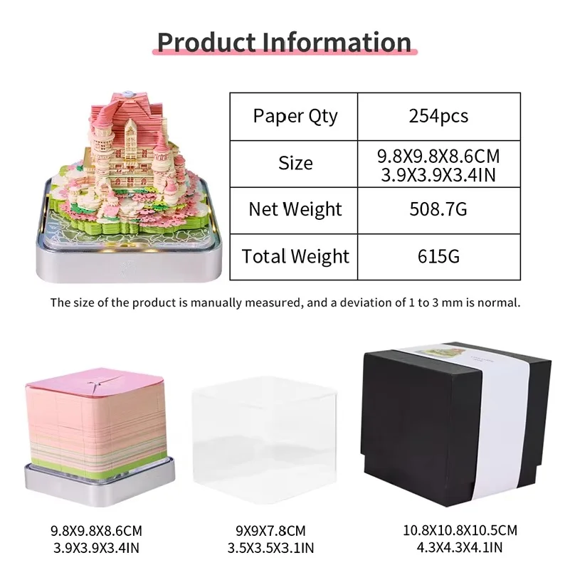 Desktop Calendar With LED Lighting Memo Pad 3D Paper Artistry Tear Away Pages Desk Planner Perfect For Christmas Home Decoration