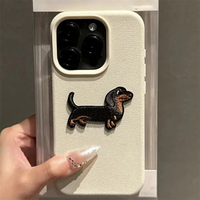 Cute Cartoon Dachshund Litchi Pattern Case For iPhone 16 15 14 13 12 11 Pro Max 14 Plus X XR XS 7 8 SE2 Korean Lovely Soft Cover