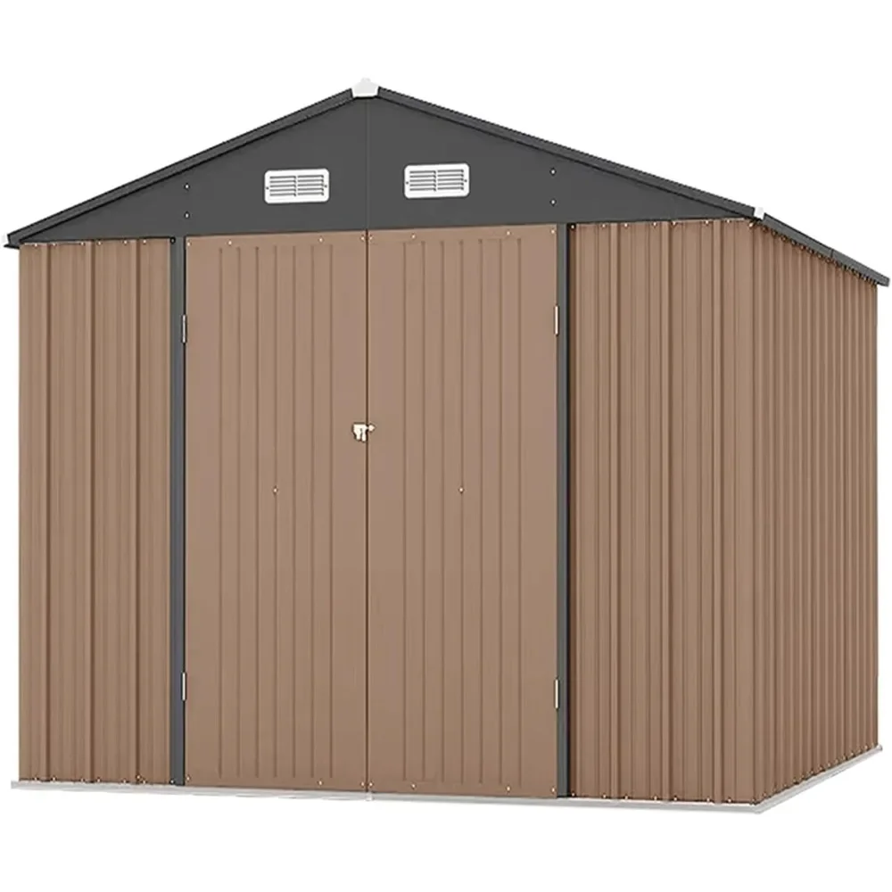 

8x10 metal outdoor storage shed, large tool shed with lock door and ventilation, waterproof steel practical shed for garden lawn