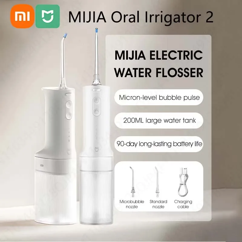 Xiaomi MI Water Flosser 2 Portable Cordless Dental Oral Irrigator 3 Modes 200ML Tank IPX7 Waterproof Rechargeable Teeth Cleaner