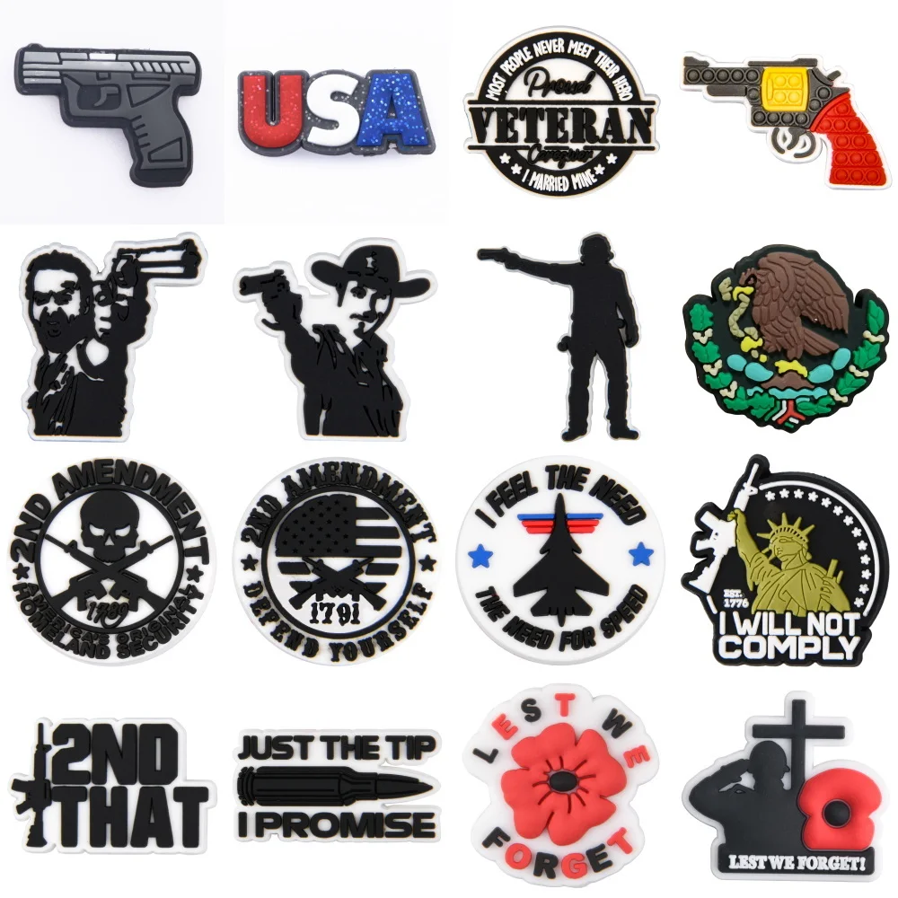 The Statue Of  Liberty Toy Gun Flower Shoe Decoration Charms  Remembrance Day  Shoe Charms Gun AK47 Target Bracelet Accessories