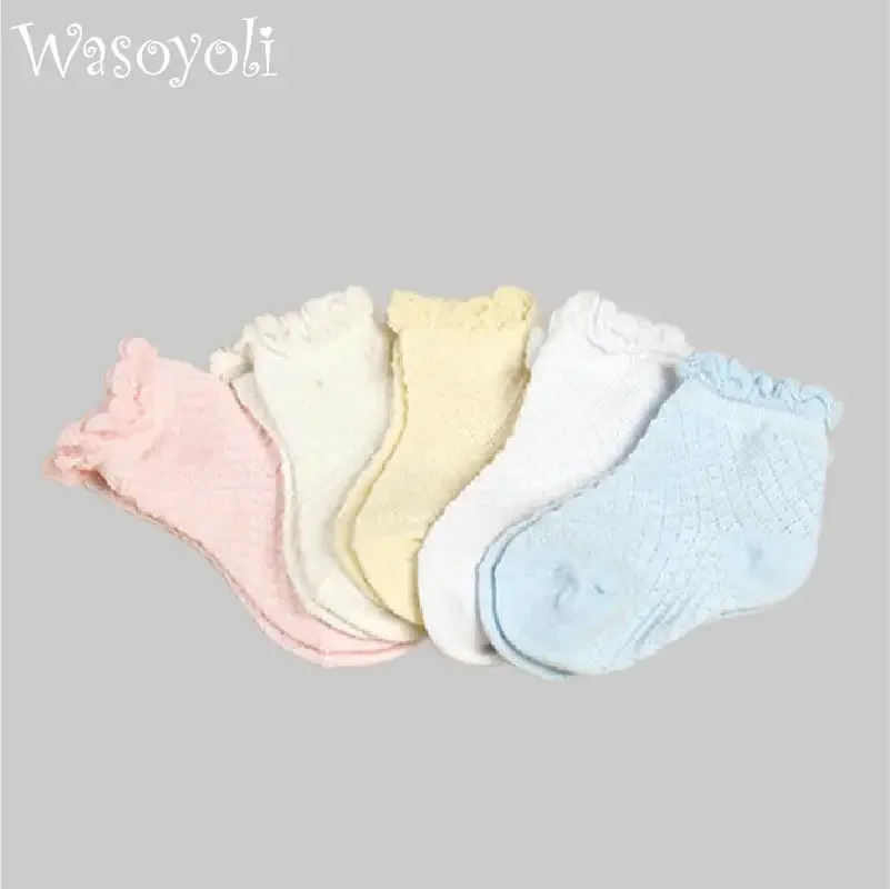 

Wasoyoli Children Laciness Short Socks 5 Pairs / Lot Girl 1-10 Years Colorful Summer Thin Cotton Solid Color Cute Sock