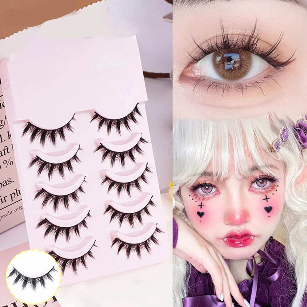 

5 Pairs Cat Eye False Eyelashes Natural Comic Cosplay Fake Eyelash Grafting Fishtail Cross Wispy Lashes Makeup Tools