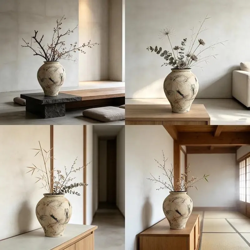 Abstract Brush Stroke Ceramic Vase Handmade Rough Matte Clay Jar for Dried Flowers Home Decoration