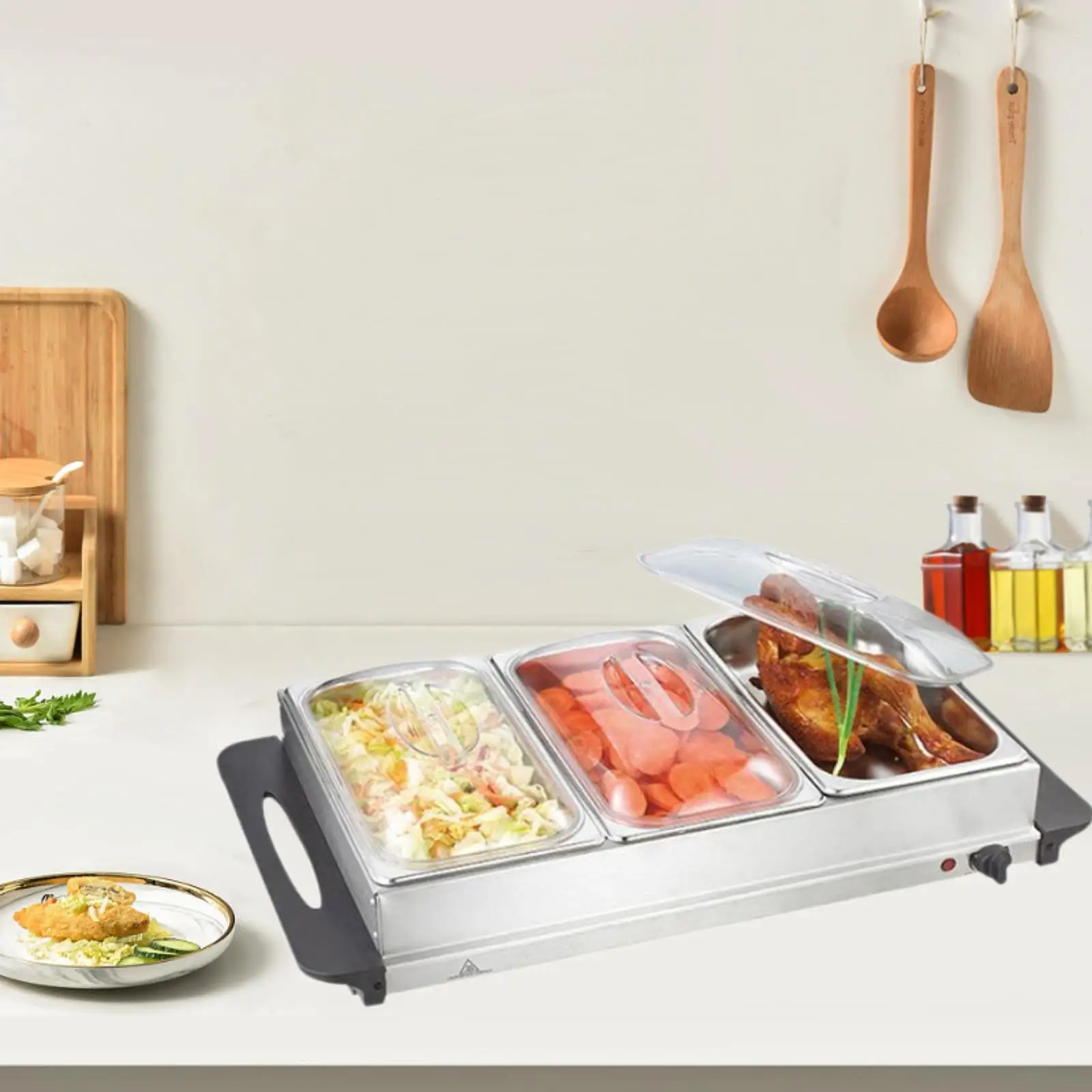 Electric Buffet Server Tray Adjustable Temperature Stainless Steel Insulated Tray for Weddings Dinners Parties Kitchen Holidays