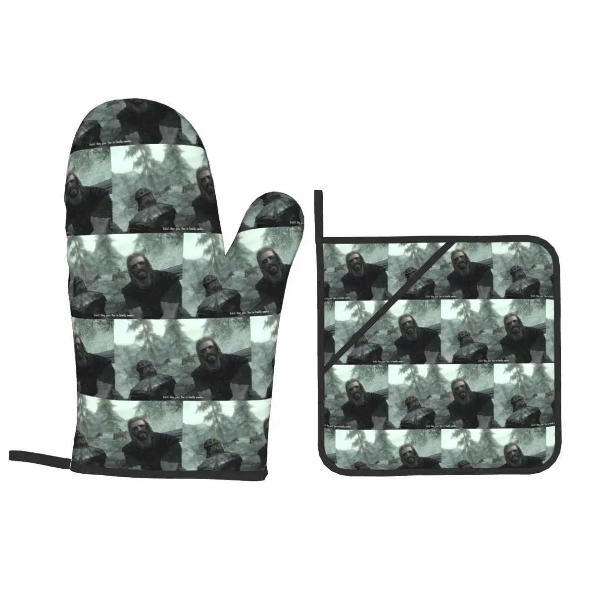 Hey You Youre Finally Awake Skyrim Meme Oven Mitts and Pot Holder Sets of 4 for Baking Cooking BBQ Resistant Non-Slip Gloves
