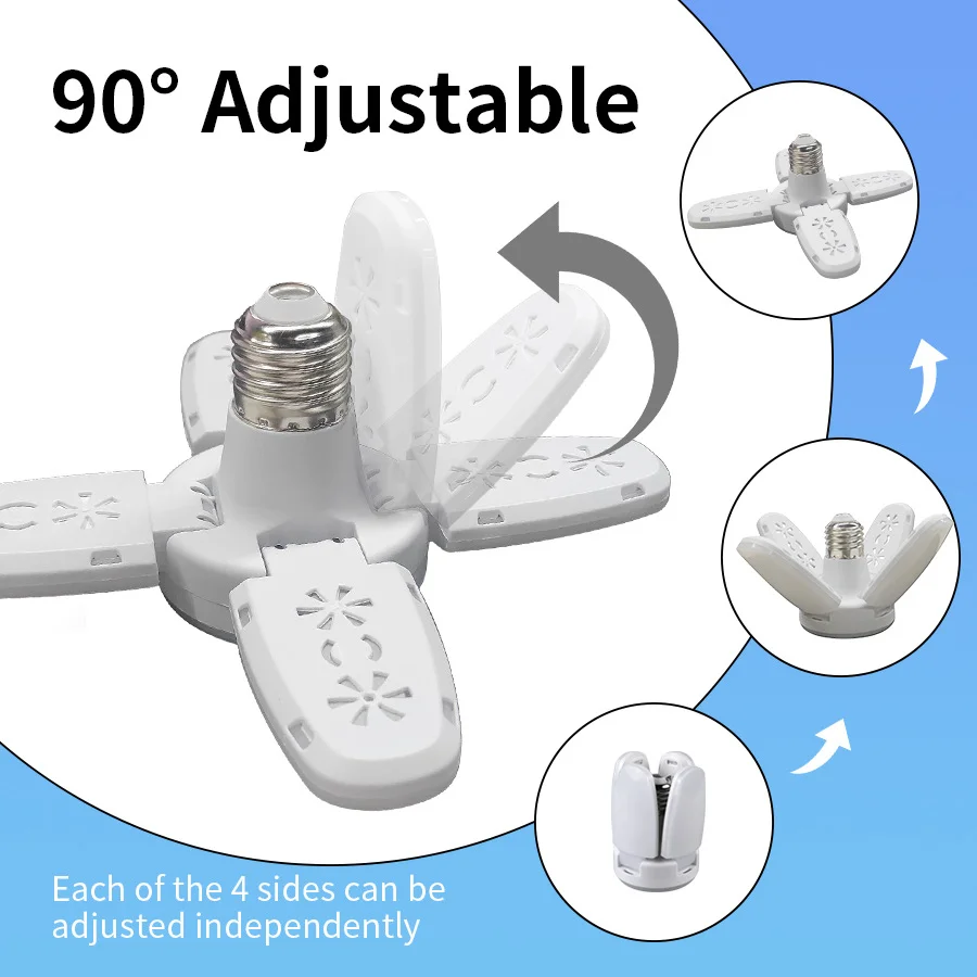 E27 Foldable LED Bulb, 40LED 6500K Deformable Fan Light, AC110V/220V Bright Ceiling Light for Garage, Warehouse, Home Lighting