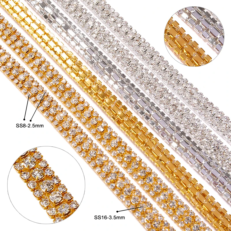 QIAO New Rhinestones Chain Glitter Crystal Trimming Sewing Strass Stone Rhinestones Trims DIY Dresses Decorative Accessories