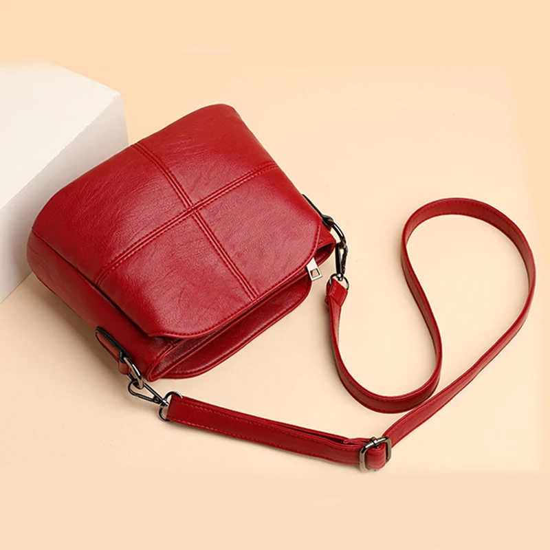 Vintage frauen Weiche PU Leder Schulter Tasche Platz Einfarbig Umhängetasche Mittleren Alters Weibliche Neue Große Dame Messenger Taschen – Detail 16