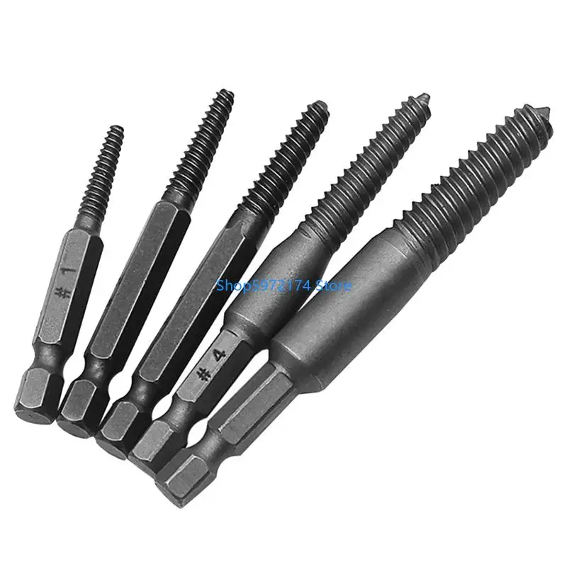 Y3NB 5x/Set Hexagonal Shank Flute Bolt Extractor Damaged Screw Extractor Set