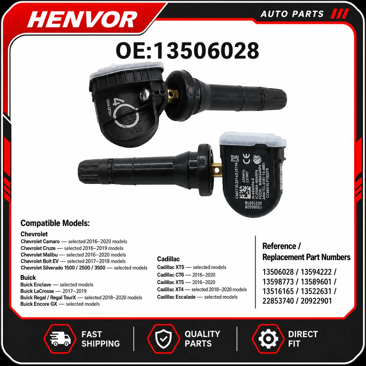 13506028 TPMS Tire Pressure Sensor 433MHz for Chevrolet Buick Cadillac XTS GM Vehicles