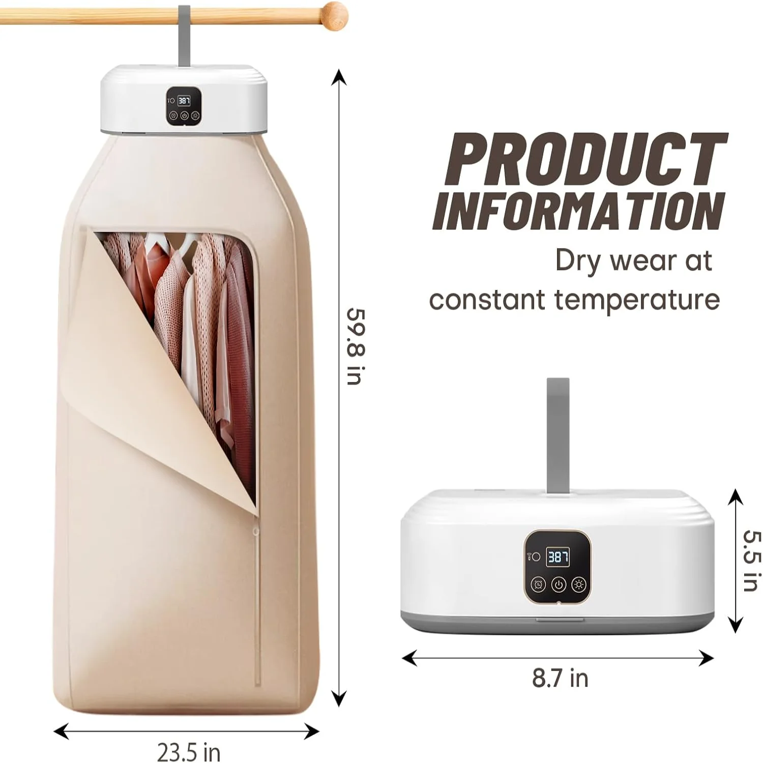 Portable Clothes Dryer， Laundry Dryers with Remote Control, Small  Foldable  Drying Machine with Dry Bag for Travel,RV, ,Apart